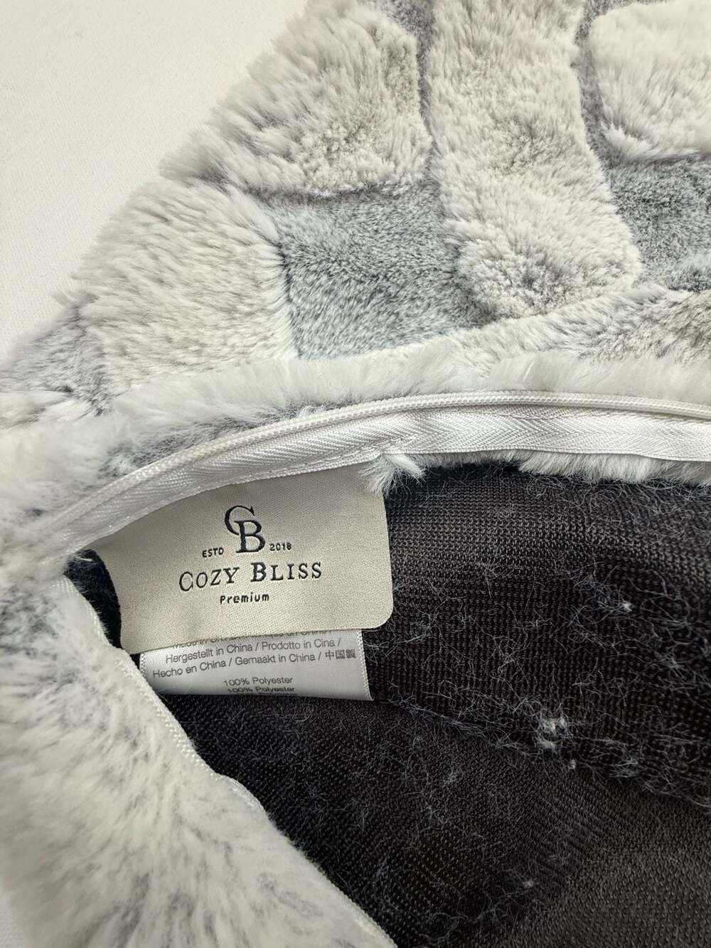 Set of 2 COZY BLISS Faux Fur Throw Pillow Cover Gray White Faux Fur